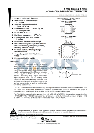 TLC372CPW datasheet - LinCMOSE DUAL DIFFERENTIAL COMPARATORS