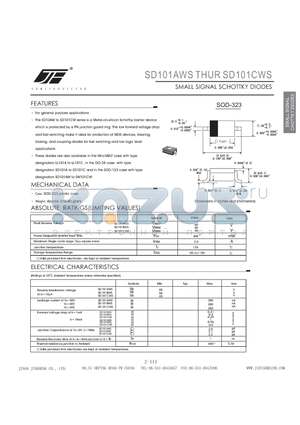 SD101CWS datasheet - SMALL SIGNAL SCHOTTKY DIODES