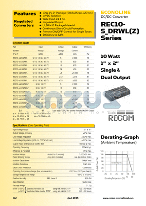 REC10-2405SRWL datasheet - ECONOLINE - DC/DC - CONVERTER