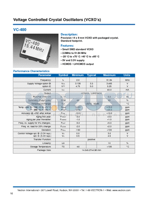 VC-480-DAF-205A-52 datasheet - Voltage Controlled Crystal Oscillators