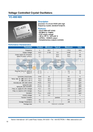 VC-490 datasheet - Voltage Controlled Crystal Oscillators