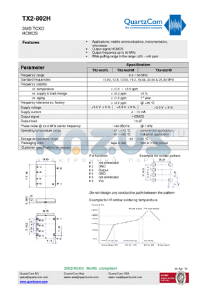TX2-802HL datasheet - SMD TCXO HCMOS Output frequency up to 50 MHz
