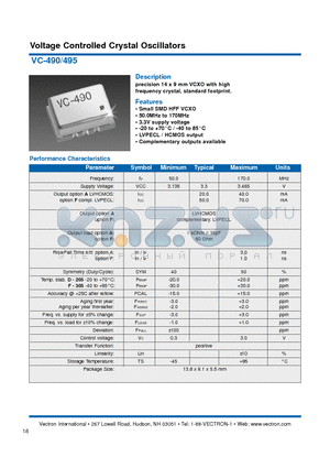 VC-495-DFD-205A-170.0 datasheet - Voltage Controlled Crystal Oscillators