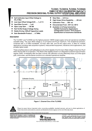 TLC4502ACD datasheet - FAMILY OF SELF-CALIBRATING Self-CalE PRECISION CMOS RAIL-TO-RAIL OUTPUT OPERATIONAL AMPLIFIERS