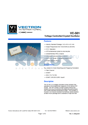 VC-501 datasheet - Voltage Controlled Crystal Oscillator