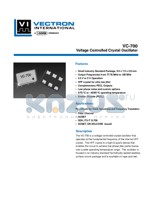 VC-700-CFC-FFL datasheet - Voltage Controlled Crystal Oscillator