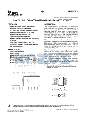 SN65HVD379DG4 datasheet - 3.3 V FULL-DUPLEX RS-485/RS-422 DRIVERS AND BALANCED RECEIVERS