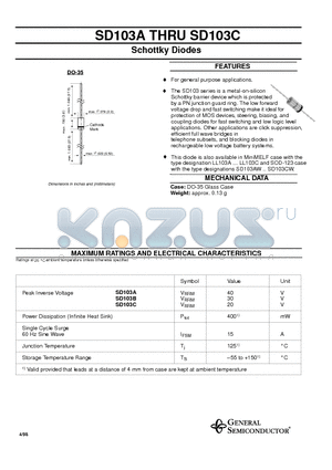 SD103A datasheet - Schottky Diodes