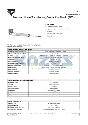 REC110L datasheet - Precision Linear Transducers, Conductive Plastic (REC)