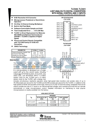 TLC540IN datasheet - 8-BIT ANALOG-TO-DIGITAL CONVERTERS WITH SERIAL CONTROL AND 11 INPUTS