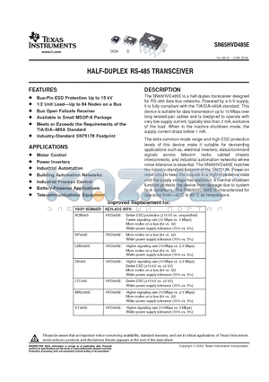 SN65HVD485ED datasheet - HALF-DUPLEX RS-485 TRANSCEIVER