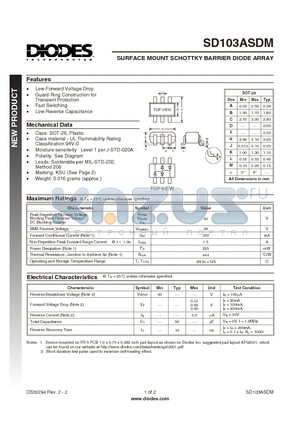 SD103ASDM datasheet - SURFACE MOUNT SCHOTTKY BARRIER DIODE ARRAY