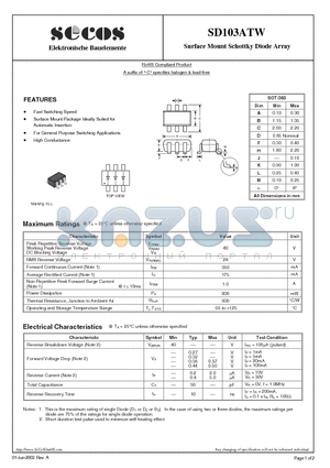 SD103ATW datasheet - Surface Mount Schottky Diode Array