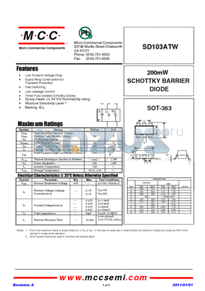 SD103ATW datasheet - 200mW SCHOTTKY BARRIER DIODE