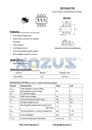 SD103ATW datasheet - Surface Mount Schottky Barrier Diodes