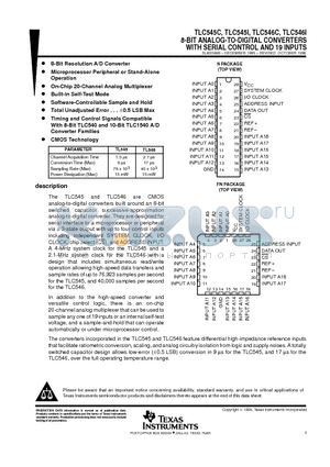 TLC545CFN datasheet - 8-BIT ANALOG-TO-DIGITAL CONVERTERS WITH SERIAL CONTROL AND 19 INPUTS