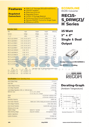 REC15-1212SRWZ datasheet - 15 Watt 1 x 2 Single & Dual Output