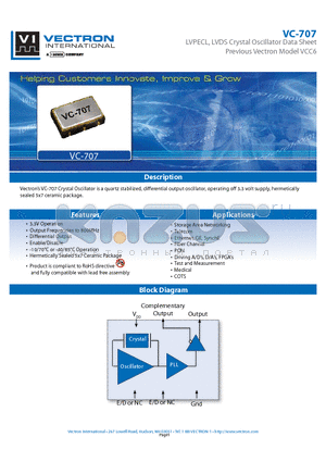 VC-707-ECE-FA datasheet - LVPECL, LVDS Crystal Oscillator Data Sheet