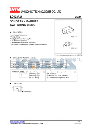 SD103AW-CA2-R datasheet - SCHOTTKY BARRIER SWITCHING DIODE