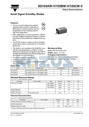 SD103AW-V-GS18 datasheet - Small Signal Schottky Diodes