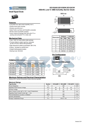 SD103AWRH datasheet - 400mW, Low VF SMD Schottky Barrier Diode