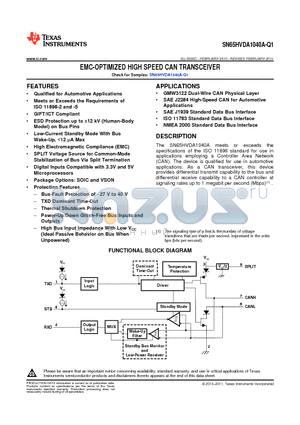 SN65HVDA1040A-Q1 datasheet - EMC-OPTIMIZED HIGH SPEED CAN TRANSCEIVER