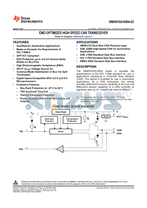 SN65HVDA1050AQDRQ1 datasheet - EMC-OPTIMIZED HIGH SPEED CAN TRANSCEIVER