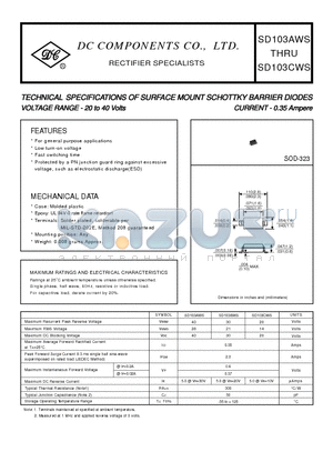 SD103AWS datasheet - TECHNICAL SPECIFICATIONS OF SURFACE MOUNT SCHOTTKY BARRIER DIODES