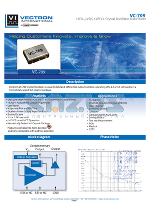 VC-709-PCIE2-100M000000 datasheet - HCSL, LVDS, LVPECL Crystal Oscillator