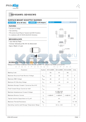 SD103AWS datasheet - SURFACE MOUNT SCHOTTKY BARRIER