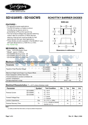 SD103AWS datasheet - SCHOTTKY BARRIER DIODES