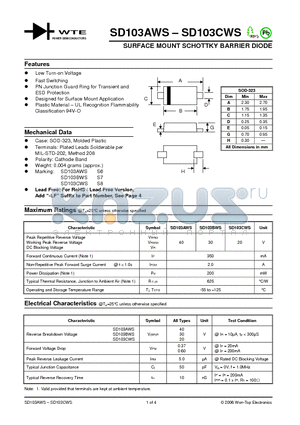 SD103AWS-T1 datasheet - SURFACE MOUNT SCHOTTKY BARRIER DIODE