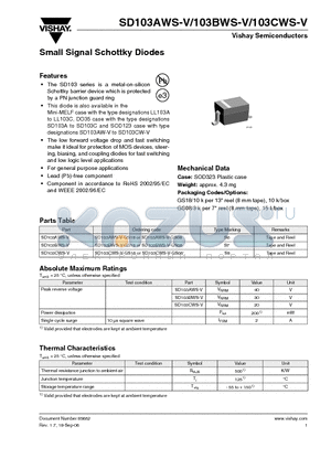 SD103AWS-V datasheet - Small Signal Schottky Diodes