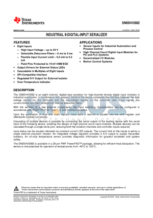 SN65HVS882PWP datasheet - INDUSTRIAL 8-DIGITAL-INPUT SERIALIZER