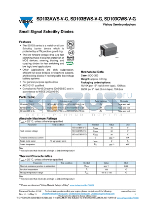 SD103AWS-V-G datasheet - Small Signal Schottky Diodes