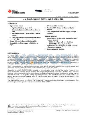 SN65HVS880PWP datasheet - 24 V, EIGHT-CHANNEL DIGITAL-INPUT SERIALIZER