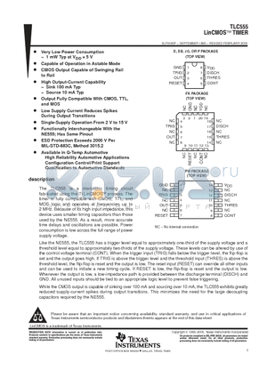 TLC555CPWLE datasheet - LinCMOSE TIMERS