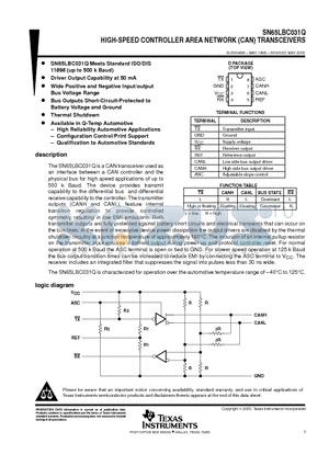 SN65LBC031Q datasheet - HIGH-SPEED CONTROLLER AREA NETWORK CAN TRANSCEIVERS