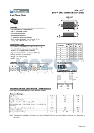 SD103AXGRK datasheet - Low VF SMD Schottky Barrier Diode