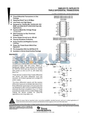 SN65LBC170DW datasheet - TRIPLE DIFFERENTIAL TRANSCEIVERS