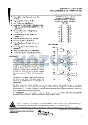 SN65LBC171DB datasheet - TRIPLE DIFFERENTIAL TRANSCEIVERS