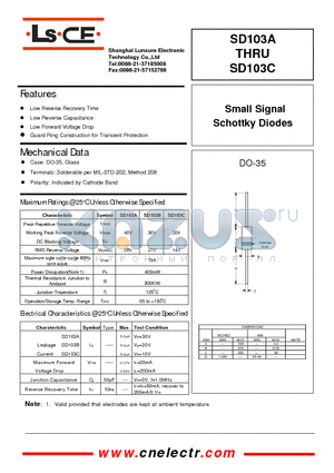 SD103B datasheet - Small signal schottky diodes