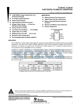 TLC5615 datasheet - 10-BIT DIGITAL-TO-ANALOG CONVERTERS