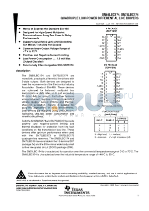 SN65LBC174 datasheet - QUADRUPLE LOW-POWER DIFFERENTIAL LINE DRIVERS