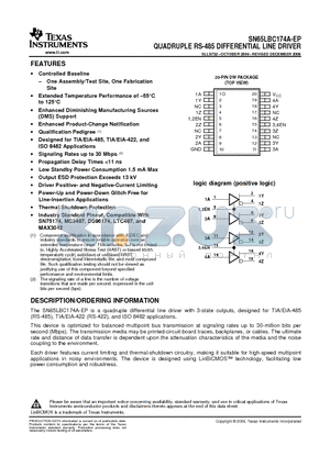 SN65LBC174A-EP datasheet - QUADRUPLE RS-485 DIFFERENTIAL LINE DRIVER
