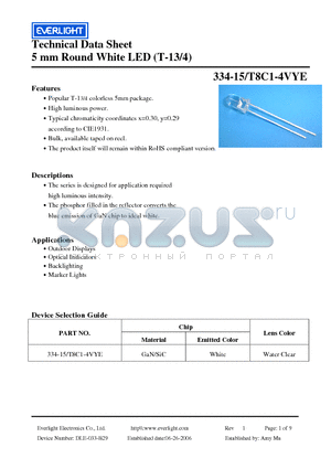 T8C1-4VYE datasheet - 5 mm Round White LED (T-13/4)