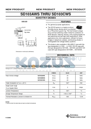 SD103BWS datasheet - SCHOTTKY DIODES