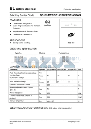 SD103BWS datasheet - Schottky Barrier Diode