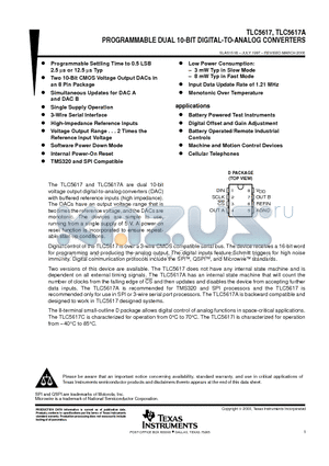 TLC5617CD datasheet - PROGRAMMABLE DUAL 10-BIT DIGITAL-TO-ANALOG CONVERTERS