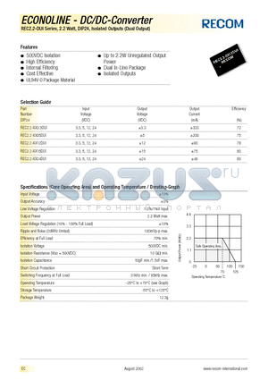 REC2.2-0505DUI datasheet - ECONOLINE - DC/DC - CONVERTER